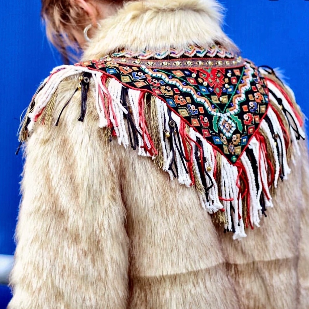 ZARA Embellished Faux Fur Coat NWOT